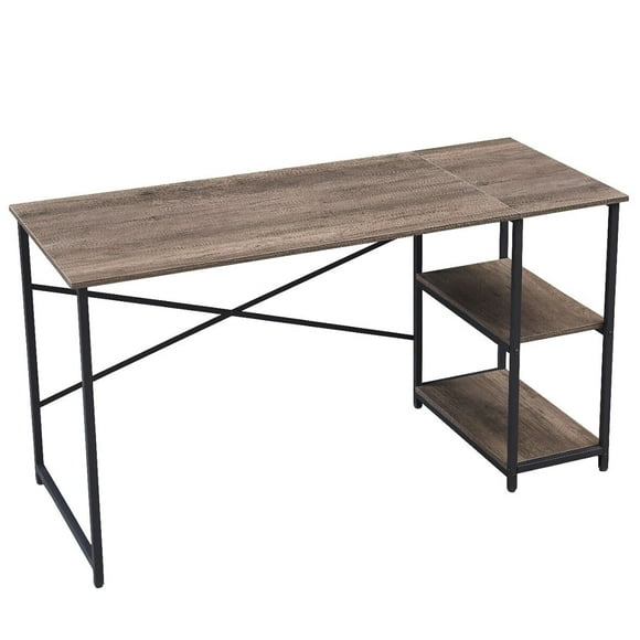 55" Computer Desk, Office Study Gaming Table Laptop Desk with 2 Tier Shelf, Metal Frame, for Home, Bedroom, Office