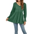 thumbnail image 3 of hirigin Women Elegant V-Neck Tunics Solid Long Sleeve Flowy Loose Fit Shirt Tops for Leggings, 3 of 7