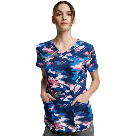 

Dickies Dynamix Scrubs Top For Women V-Neck Print DK731 XXS Camo In Line