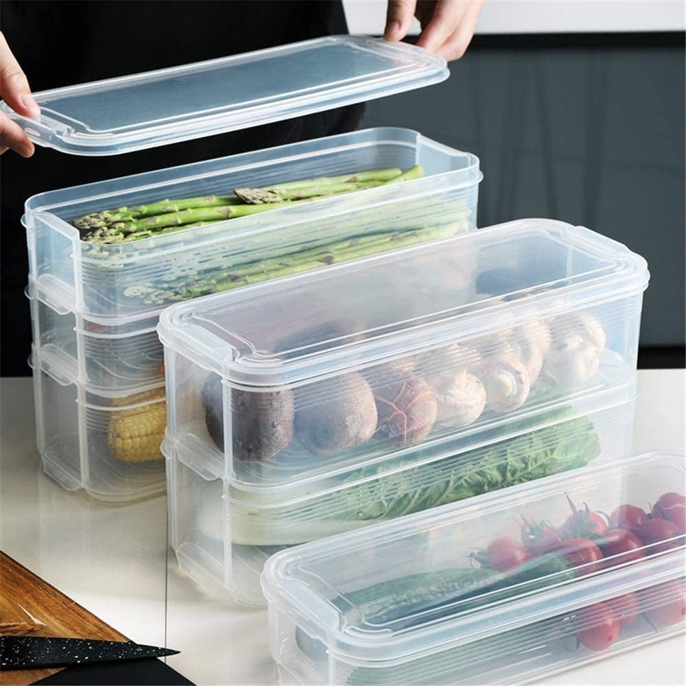 Slideep Refrigerator Food Storage Containers, Produce Saver Stackable  Container with Lids & Removable Drain Tray, Freezer Bins Stay Fresh Lettuce