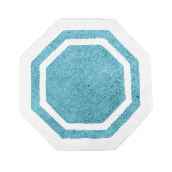 Sherry Kline Bathroom Rug, Water Absorbent Shower Mat, Hand Made Bath Accessories, Machine Washable Rugs, Bath Mat for Decor, Non Slip Floor Mats (32'', White/Sky Blue Center, Hexagon)