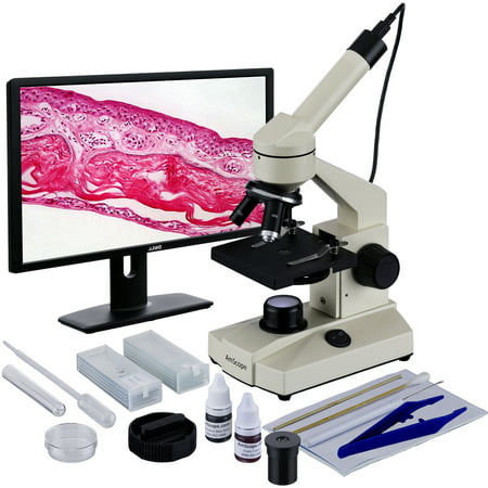 AmScope 40X-1000X Student Biological Field Microscope with LED Lighting + Camera + Slide Preparation Kit (Best Microscope Camera Review)