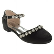 Badgley Mischka Little Kids Low Heeled Ballerinas - Black Satin, 5