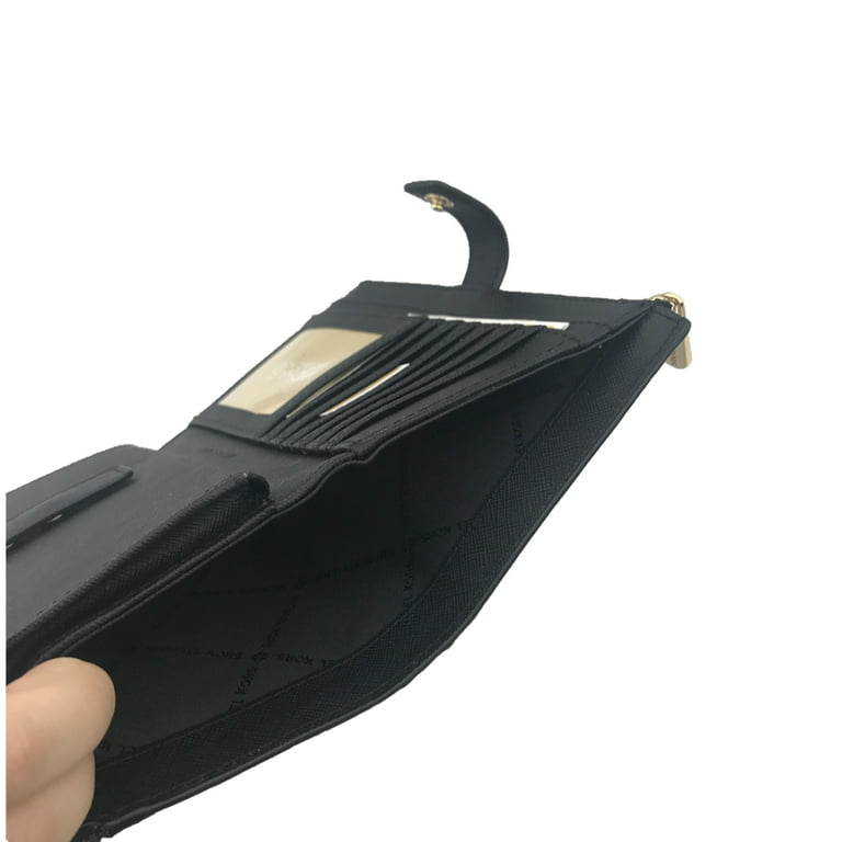 Michael Kors Saffiano Leather Double Zip Wallet Phone Case Wristlet Black  Gold 192317762761