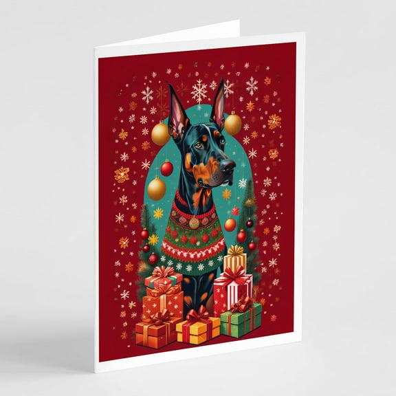 Doberman Pinscher Holiday Christmas Greeting Cards Pack of 8 7 in x 5 in