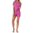 thumbnail image 2 of INSPIRE CHIC Ensemble de Pyjama pour Femmes Doux Manches Courtes Ensemble de Shorts Col Rond Ensemble de Détente avec Poche L Rose, 2 of 6