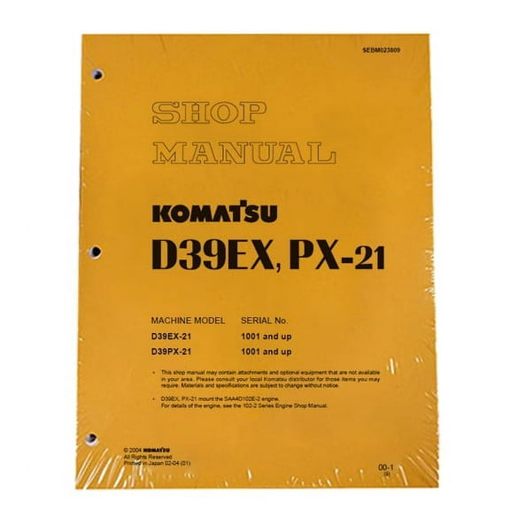 Komatsu D39EX-21, D39PX-21 Serie Bulldozer Workshop Repair  Service Manual - Part Number # SEBD023809