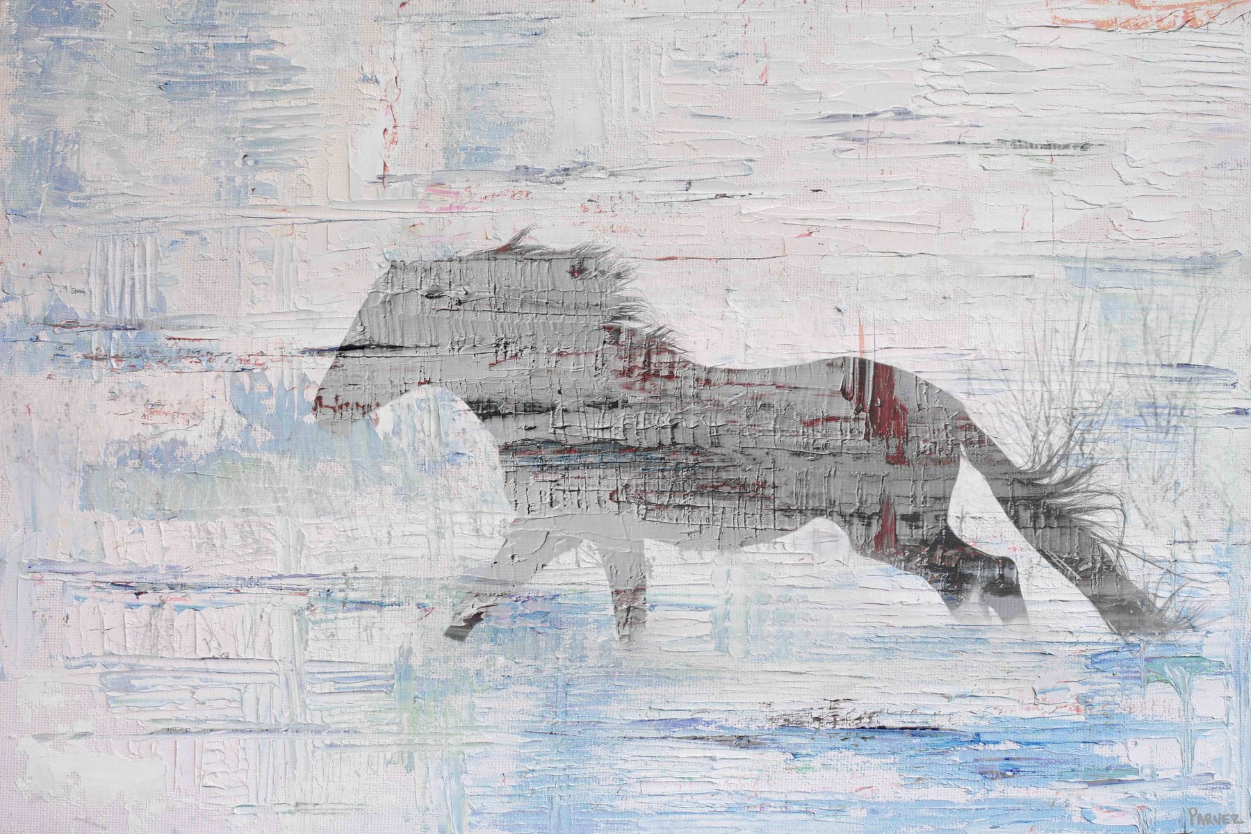 "Grey Horse Trot 2" Painting Print on Wrapped Canvas