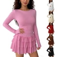 thumbnail image 1 of Mceream Spring Dresses for Women 2026 Plus Size Long Sleeve Bodycon Mini Dress Y2K Clothes Ruffle Layered Mini Party Dress Flowy Cute Going Out Dresses Pink M, 1 of 5