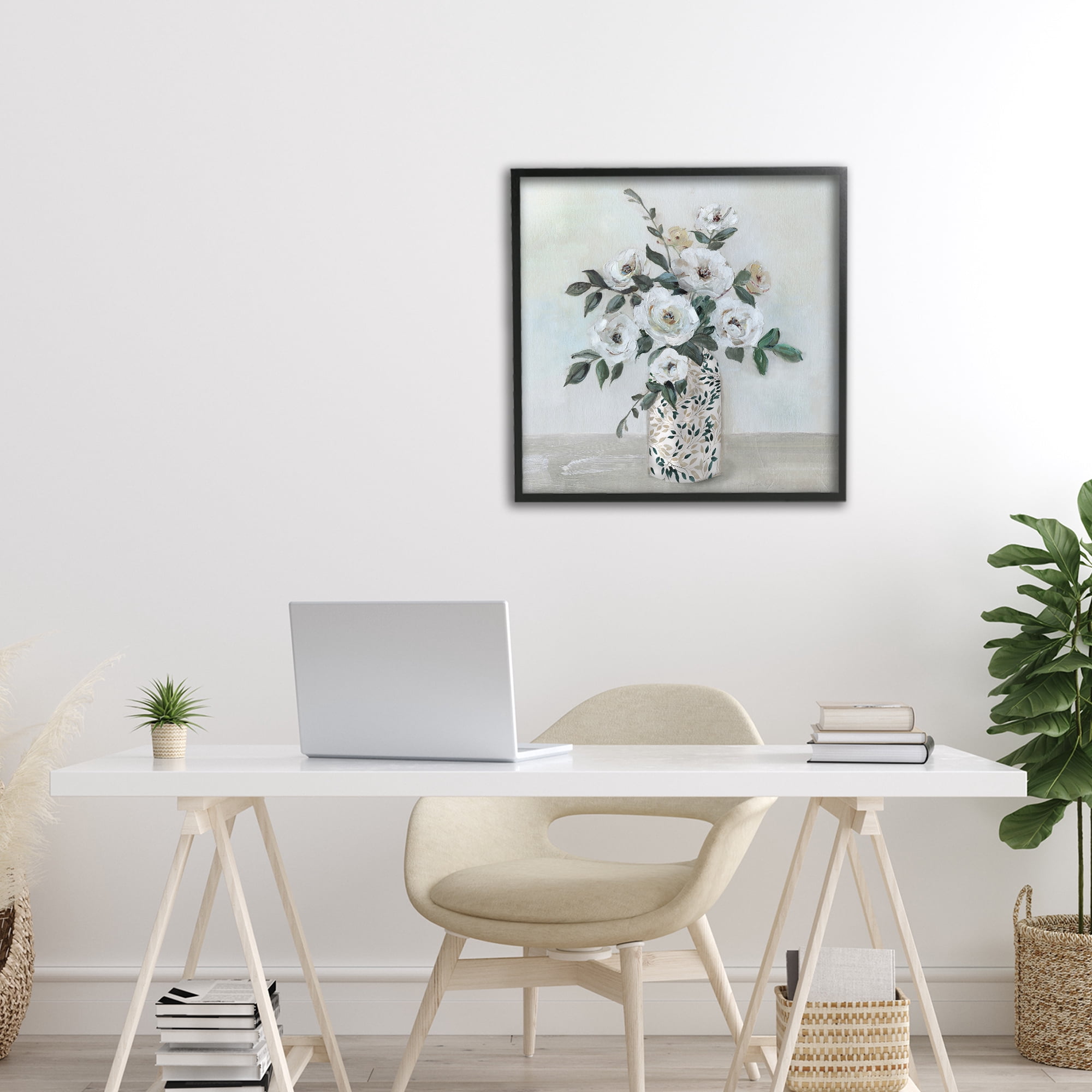 Stupell Industries Leaf Patterned Flower Vase Black Framed Giclee Art, design by Sally Swatland