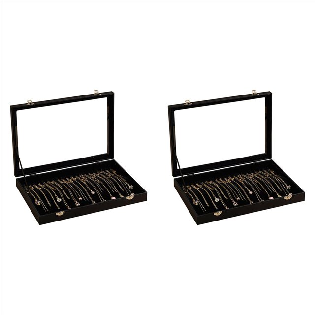 2X Caja Organizadora de Collares con 20 , Vitrina para Collares, Bandeja para Joyas, Soporte para Almacenamiento de Collares con Tapa Transparente
