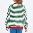 thumbnail image 7 of hoksml Girls Striped Long Sleeve Crew Neck Tee Contrast Trim Casual Oversized Top for Everyday Wear, 7 of 7