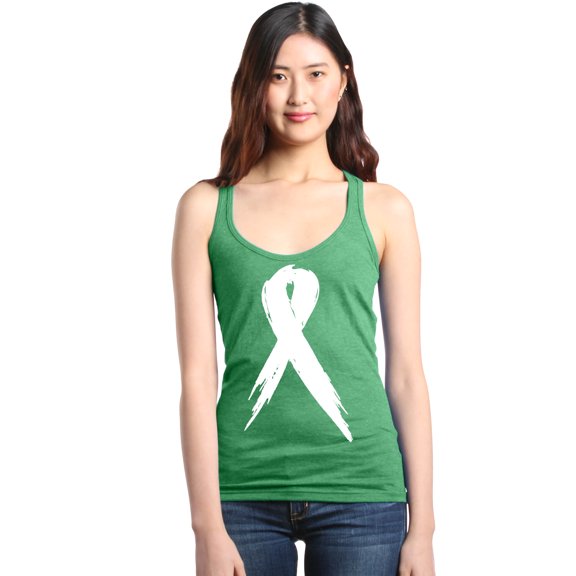 Shop4Ever Women's Pink Breast Cancer Awareness White Ribbon Racerback Tank Top X-Large Kelly Green