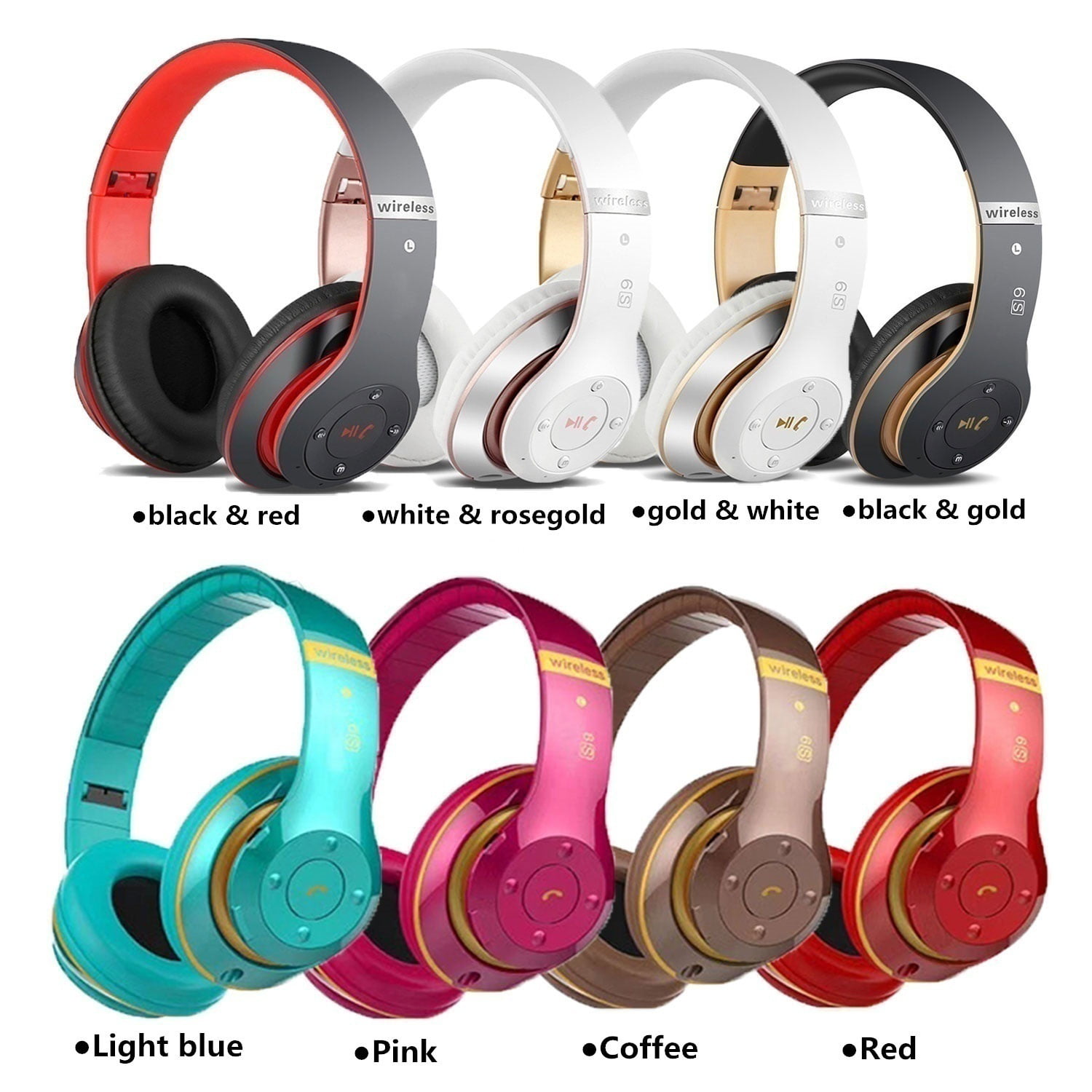 6S Wireless Headphones Over Ear,Hi-Fi Stereo Foldable Wireless Stereo Headsets 