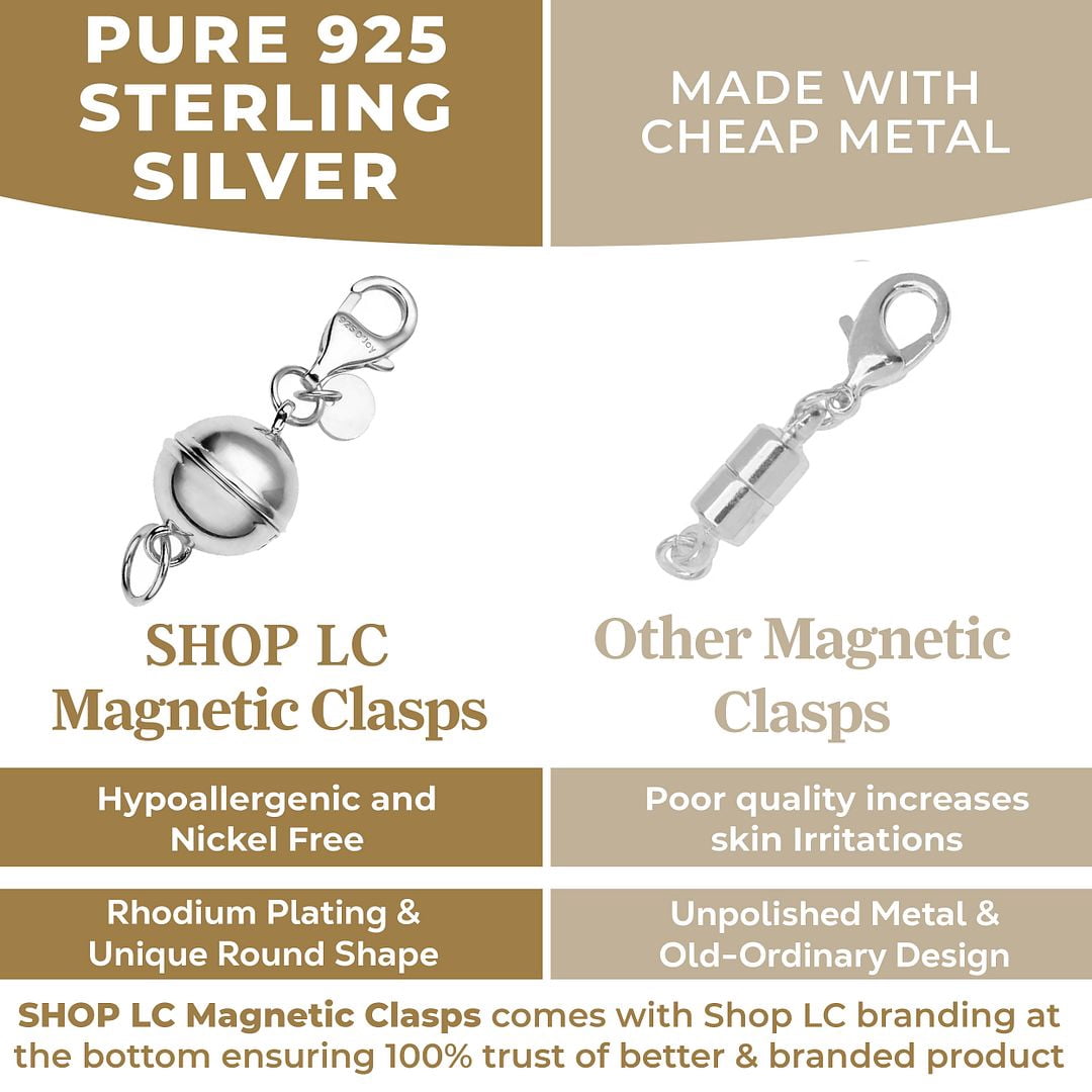 925 Sterling Silver Magnetic Necklace Clasp Rhodium Plated Round Magnetic Clasps for Necklaces Jewelry Lock with Lobster Clasp for Women Women 2.50 Grams Birthday Christmas Gifts