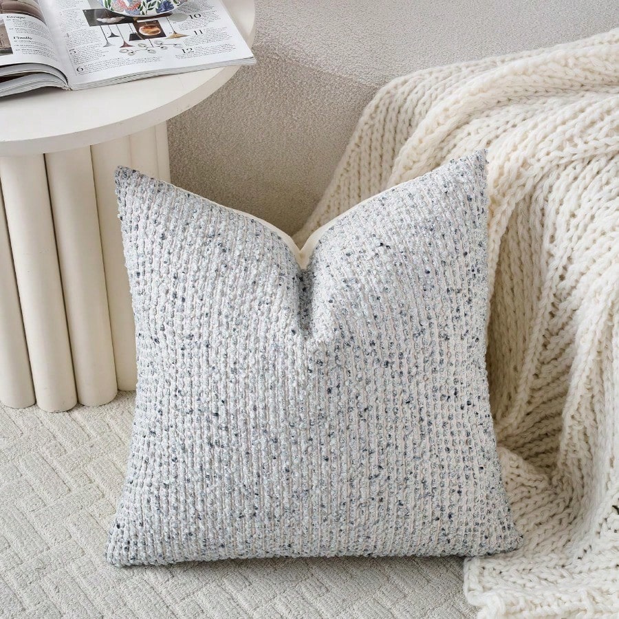 Striped Throw Pillow Covers 24x24 Set Of 2 Blue Textured Boucle Chic Morden Boho Accent Farmhouse Square Decorative Couch Pillow Covers For Home Decor Bed Sofa Living Room