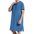 thumbnail image 2 of Chemise de Nuit Longue à Col en V pour Hommes, Couleur Unie Manches Courtes Ourlet Fendu, 2 of 7