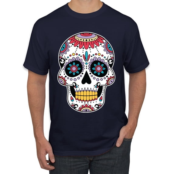 Wild Bobby Day Of The Dead Sugar Skull Pop Culture Men Graphic Tee, Navy, Medium