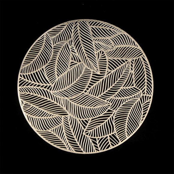 6 Pack Round Pressed Vinyl Placemats Metallic Place Mat Laminated Leaf Placemats Non-Slip Heat Insulation Kitchen Washable Table Mats Decoration Gold