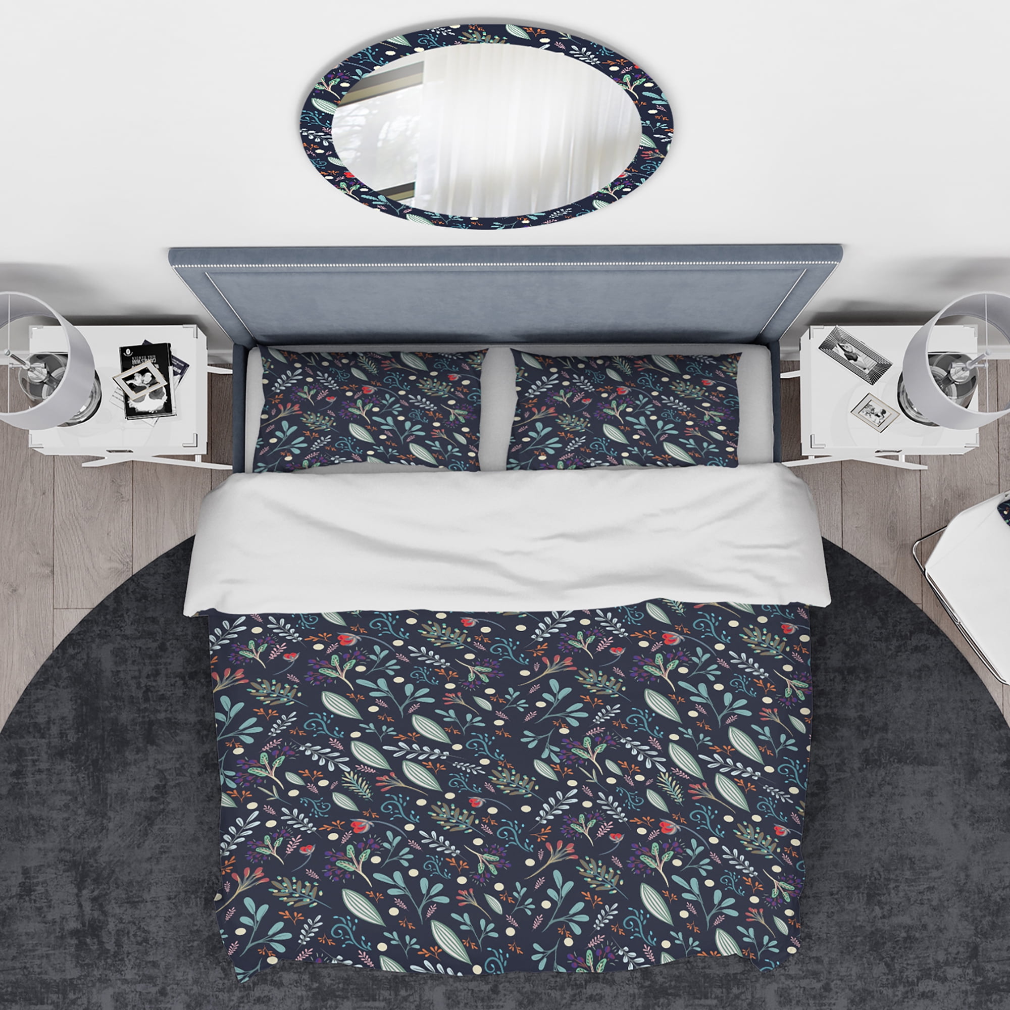 Designart 'Sparkling Forest Leaves on Dark Blue' Modern & Contemporary Duvet Cover Set