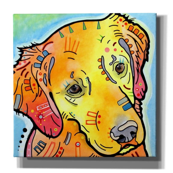 Epic Graffiti 'The Golden(Ish) Retriever' by Dean Russo, Giclee Canvas Wall Art, 26"x26"