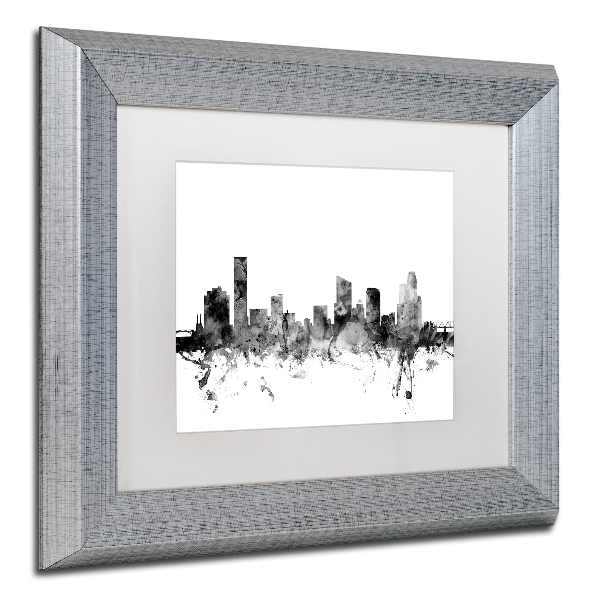 Trademark Fine Art "Grand Rapids MI Skyline B&W" Canvas Art by Michael Tompsett, White Matte, Silver Frame