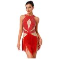 thumbnail image 1 of TTAO Justaucorps de Danse Jazz Latin Brillant à Franges pour Femmes Rumba Samba Salsa Robe de Danse de Salon Rouge TTG, 1 of 7