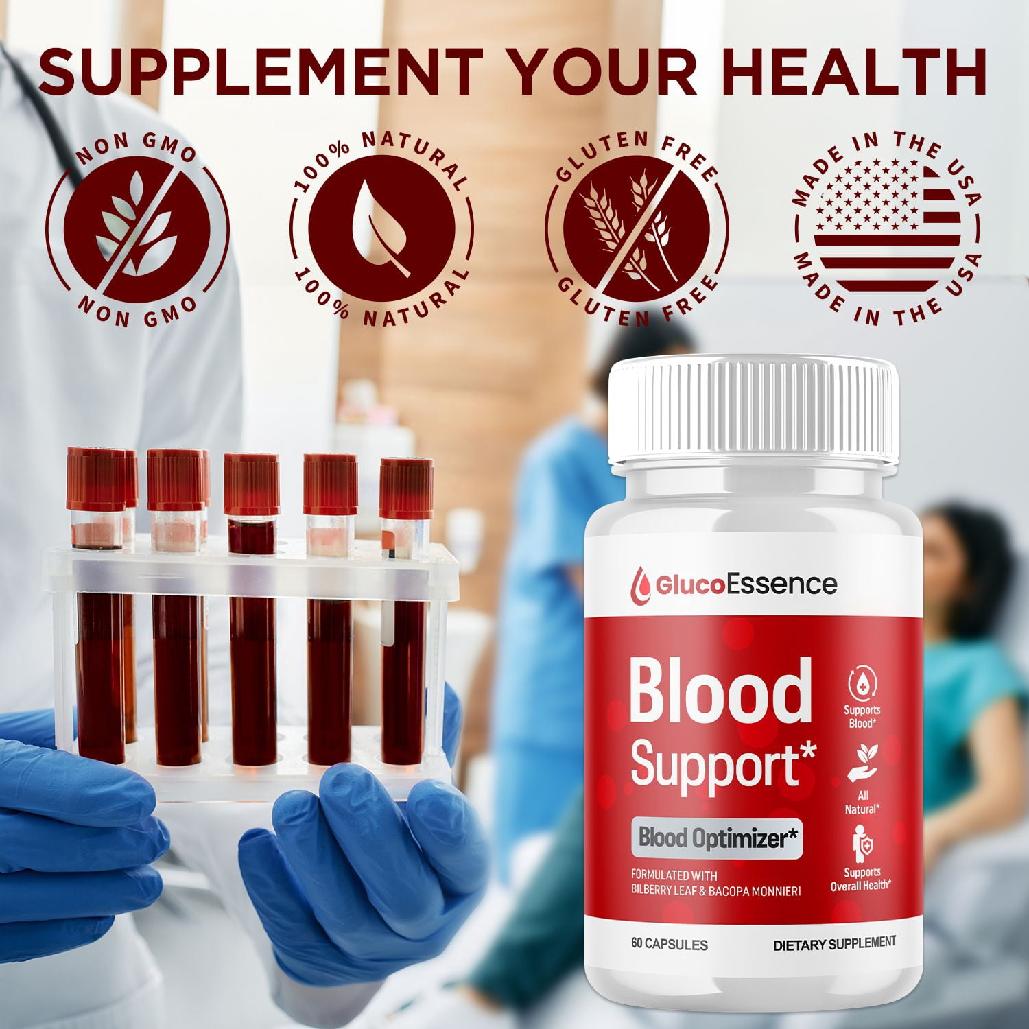 Gluco Essence Blood Balance Support Pills Advanced Formula Vitamin Supplement GlucoEssence 120 Capsules