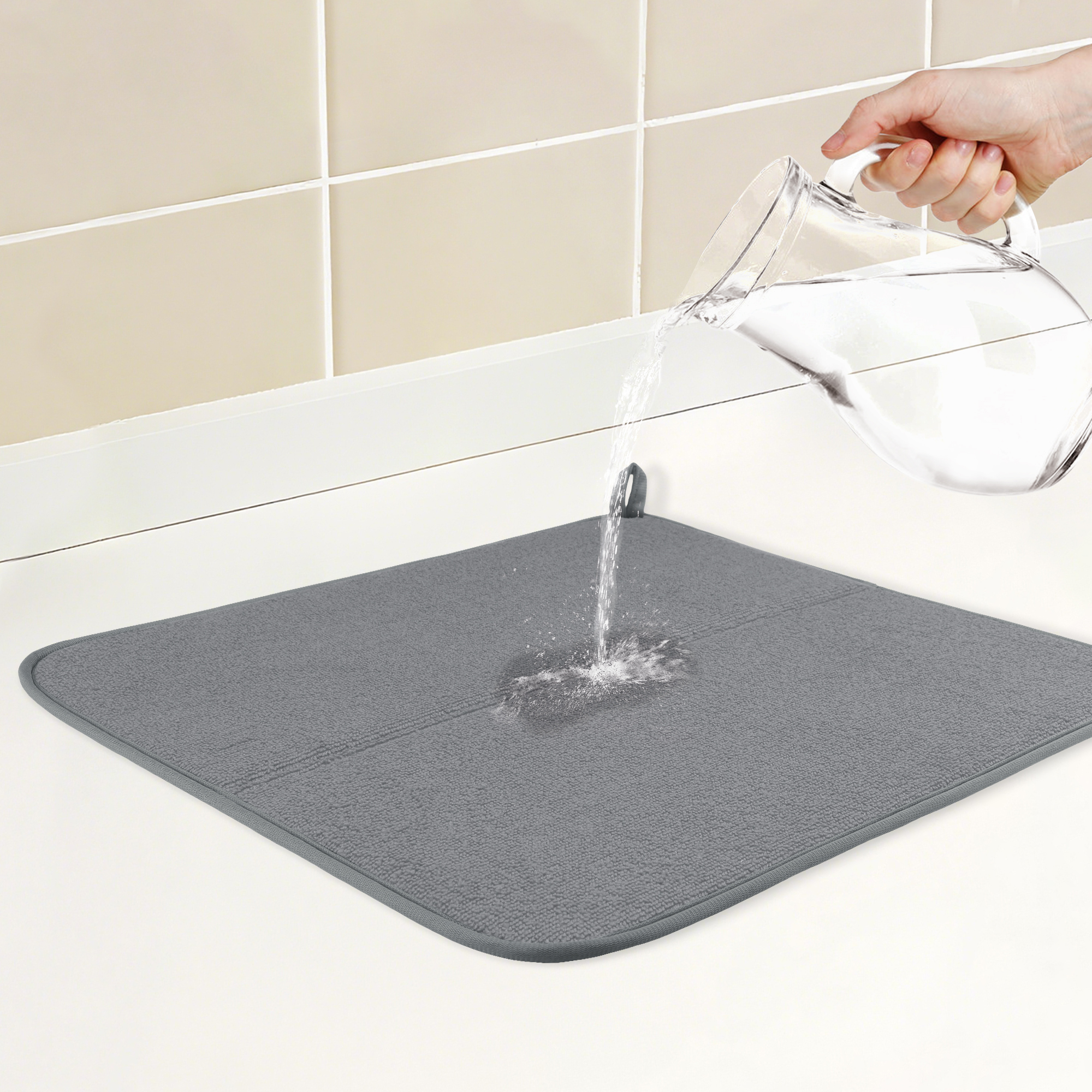 Unique Bargains Absorbent Microfiber Kitchen Drying Mat 17.7*15.7 in Gray