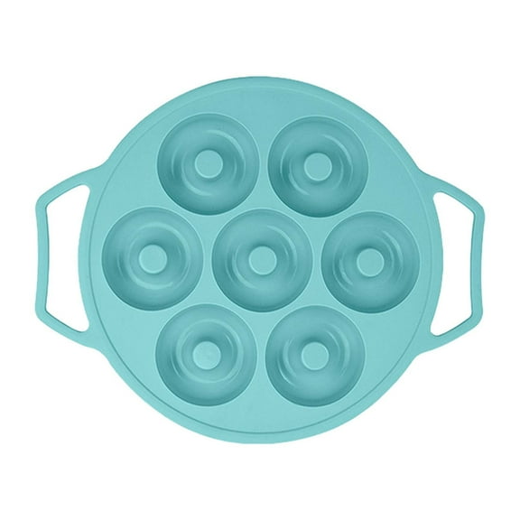 Silicone Donut Baking Pan with Handle, Bagels Pan Easy Cleaning Donut Pans with Solid Circle for Cookie Cake (Blue)