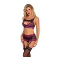 thumbnail image 2 of Conjunto de lencería de encaje sexy para mujer, ropa interior de malla hueca, sujetador, ropa de dormir, púrpura, XL Jumpingount XX000092-19, 2 of 7