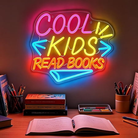 LED Neon Sign for Classroom - Neon Sign Cool Read Books | USB Cute Colorful Decor for Classroom Reading Corner Library Wall Art, Quick Setup Cozy Atmosphere (14"x12")
