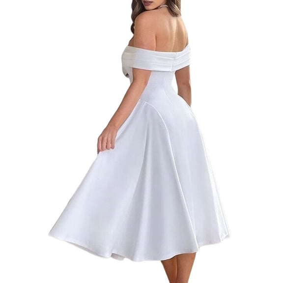 Women'S Off the Shoulder Cocktail Maxi Dress Sleeveless Casual A Line Elegant Flowy Formal Dresses White S