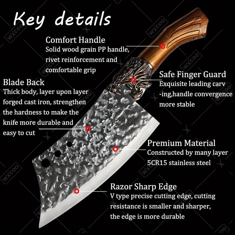 8 PCS Professional Kitchen Chef Knife Set Including Stainless Steel Handmade Forged Knives with Fish Boning Knife Kitchen Cutters Butcher Knives and Ultra-Sharp Bone Scissors For Meat Fish Chicken