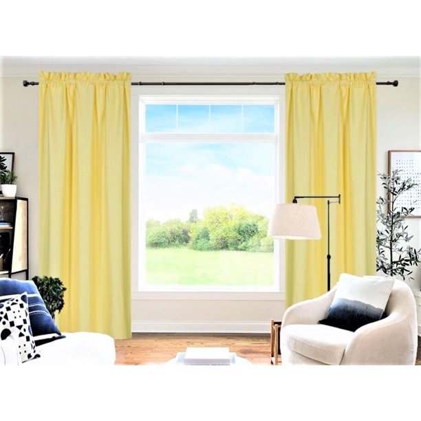2 Panels Yellow Solid Blackout Thermal Rod Pocket Foam Lined Window ...