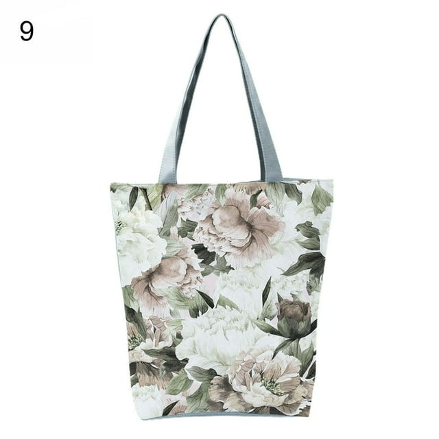 Great Craftmanship Smooth Zipper Shoulder Bag Reusable Vivid Flower Print Roomy Book Tote Bag for Daily Life