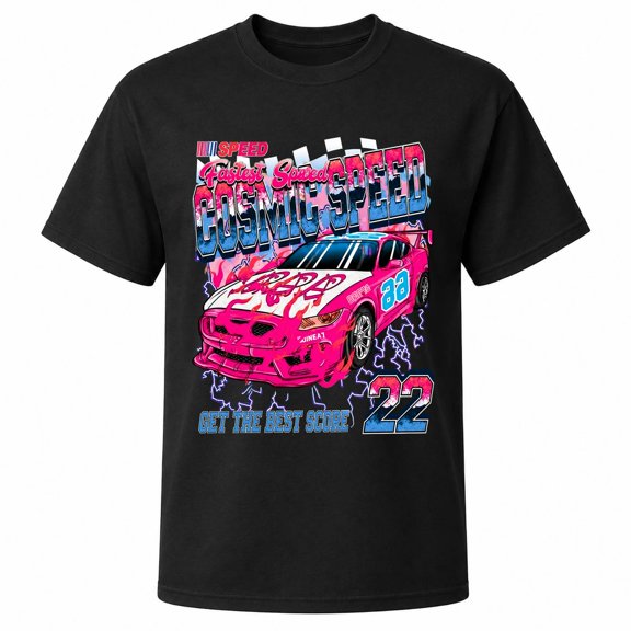 Cosmic Speed Race Car Graphic T-Shirt, Unisex Classic Fit, Cotton-Rich 180 GSM, Front Print