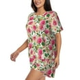 thumbnail image 2 of Bixox Women's Rose Flowers Printed Pajama Set 2 Piece Lounge Set Top and Shorts Soft Pajamas, Shorts with Pockets, 2 of 7