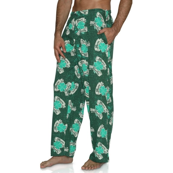 Fun Boxer Mens Pajama Pants St.Patrick Green Lounge Pants, Born Lucky, Size: Large