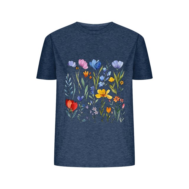 Birdeem Blouses pour Femmes Blouses Imprimées Fleurs Manches Courtes Col Rond Haut