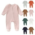 thumbnail image 5 of ZQUUVOU Newborn Baby Cotton Pajamas Solid Color Crewneck Long Sleeved Jumpsuit with Zipper Footed Clothes Pajamas Sleeper Green, 5 of 5