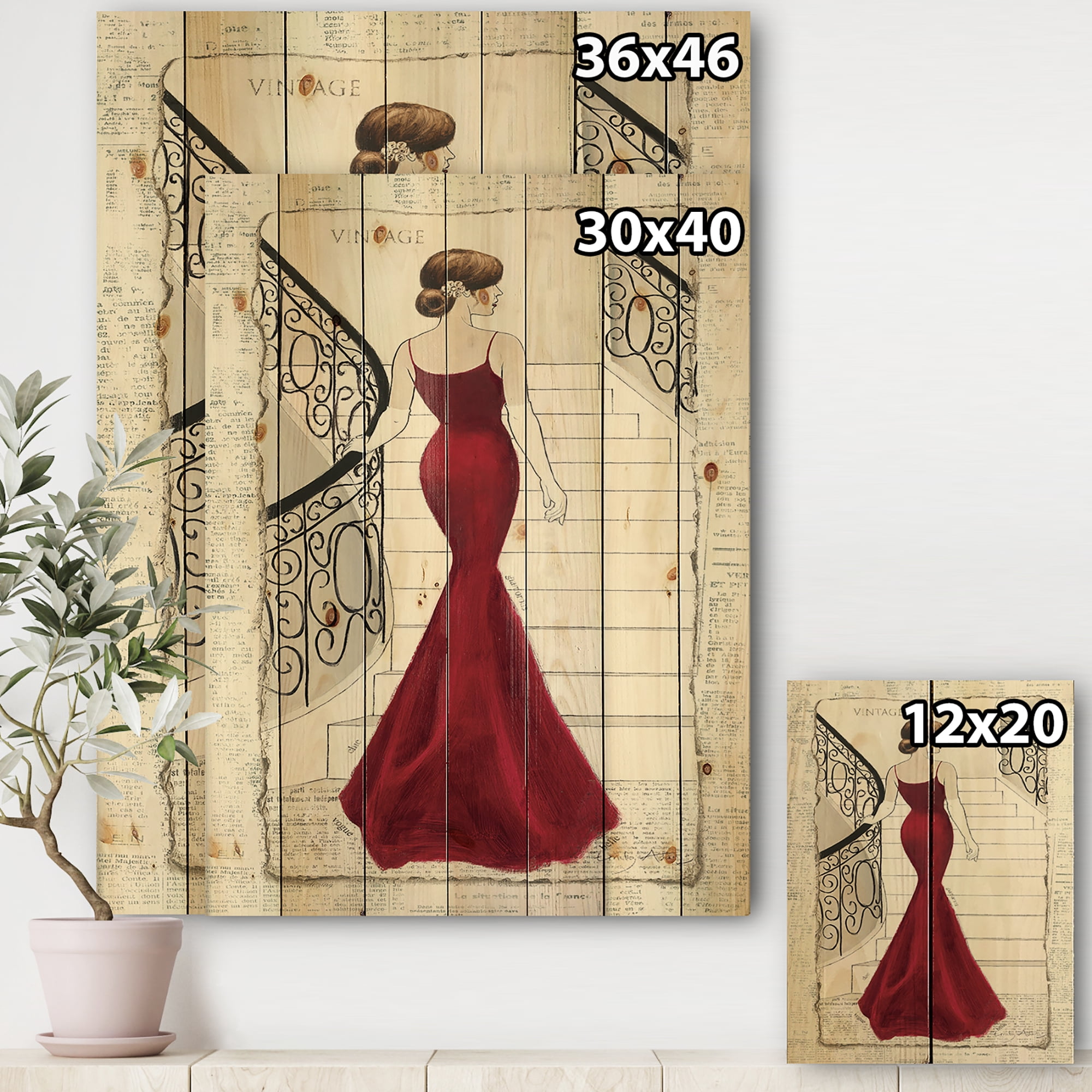Designart 'Elegance Woman Glam Paris Diva III' Fashion Print on Natural Pine Wood