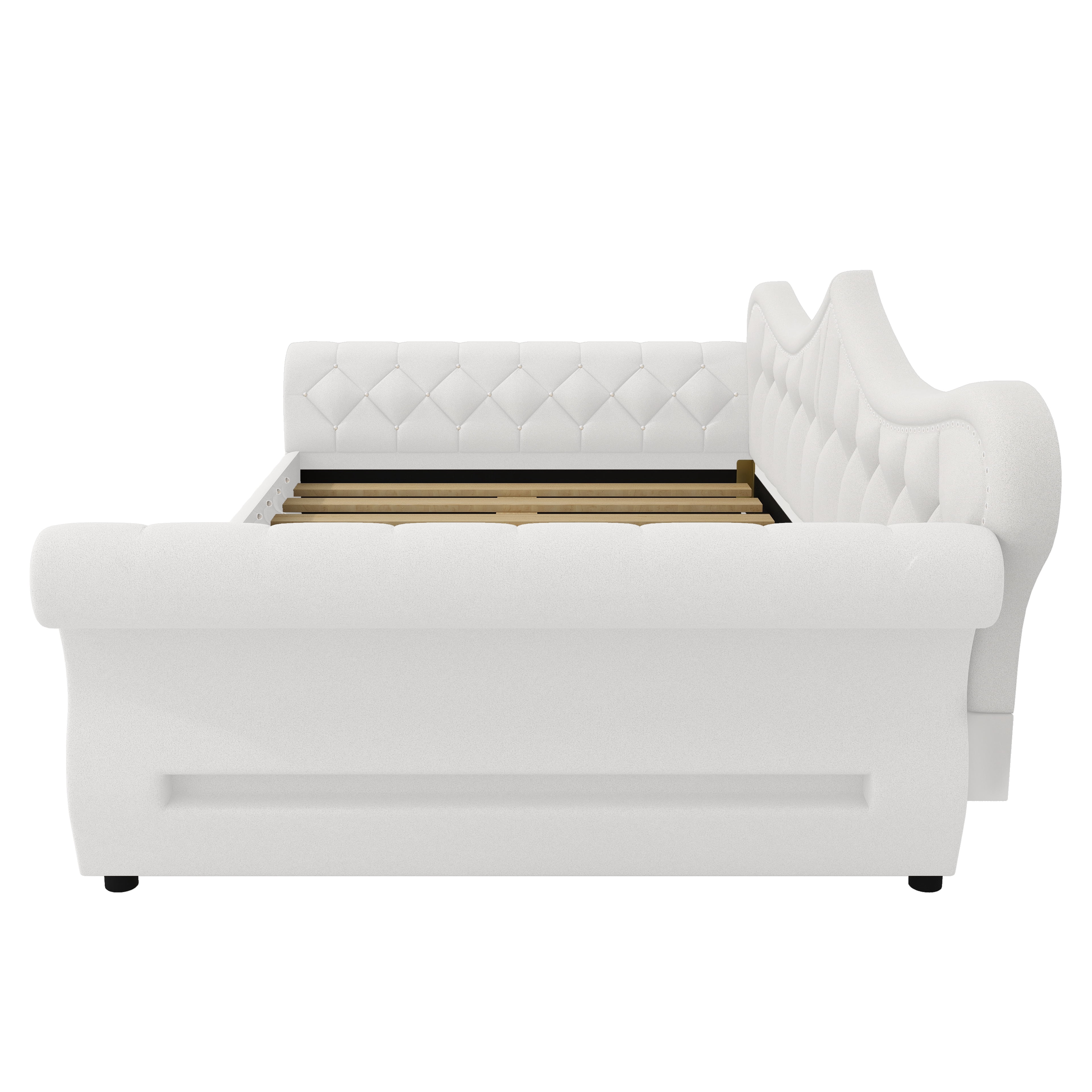 Euroco Upholstery Queen Size Daybed, Sofa Bed with LED Light, Beige