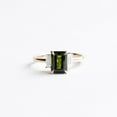 thumbnail image 3 of 1.7 Carat Green Tourmaline Emerald Cut Ring With Baguette Diamonds, 14K Gold Plated Engagement Ring, Three Stone Ring, 3 of 3
