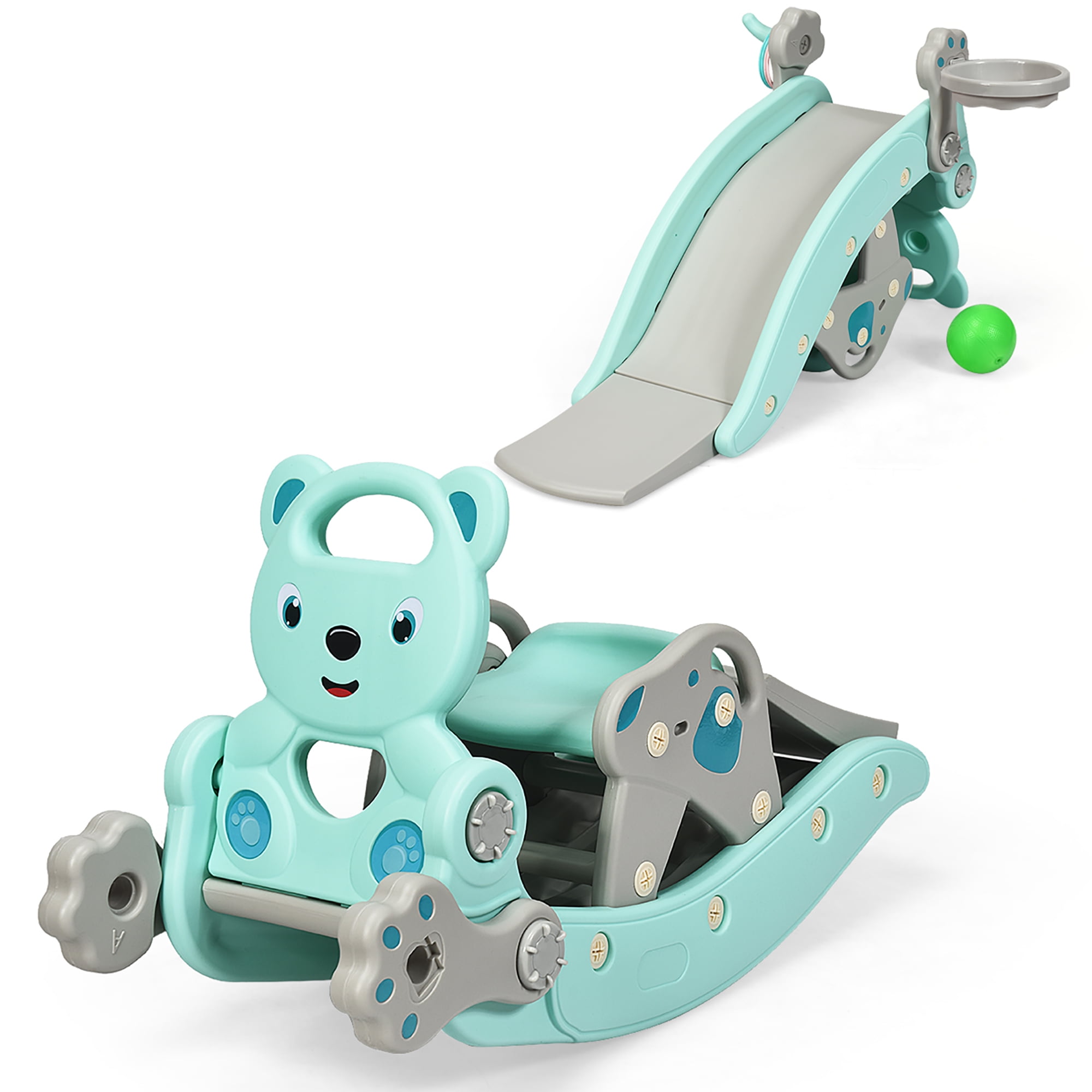 Costway Baby Rocking Horse Slide Set 4in1 Kids Swing Toys w