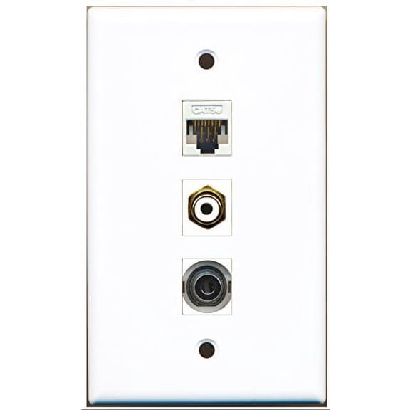 RiteAV - 1 Port RCA White and 1 Port 3.5mm and 1 Port Cat5e Ethernet White Wall Plate