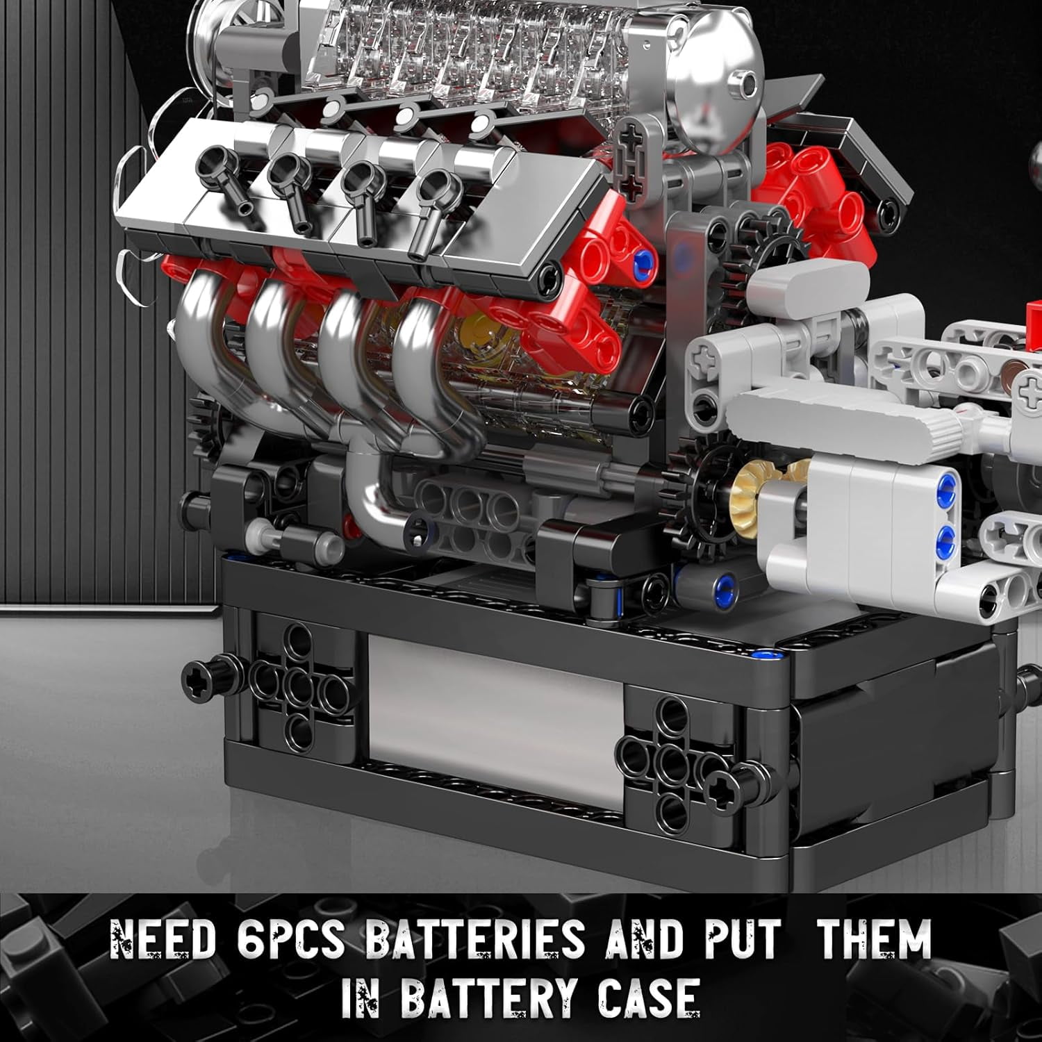 SEEMEY 10225 V8 Engine Model Kit that Works - Car Engine Building Blocks Kit with Battery, STEM Mechanic Engineering Construction Set for Adults(855 PCS)