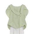 thumbnail image 2 of mfyjkho Tops De Moda Para Mujer, Camisa De Manga Corta Con Botones Y Pétalos De Lino A Rayas Para Mujer, Talla Grande Tops De Gimnasio Para Mujer M, 2 of 6
