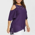 thumbnail image 6 of Babysbule Women's Tops Plus Size Women O-Neck Cold Shoulder Solid Lace Short Sleeve Zipper Tops Blouse, 6 of 8