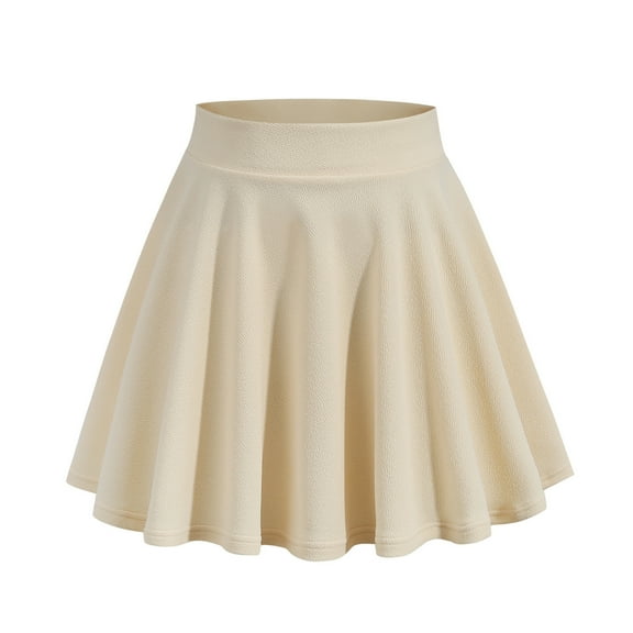 JGGSPWM Womens Elastic Waist Flare Mini Skirt Summer Fashion Casual Solid High Waist Short Skirts Beige L